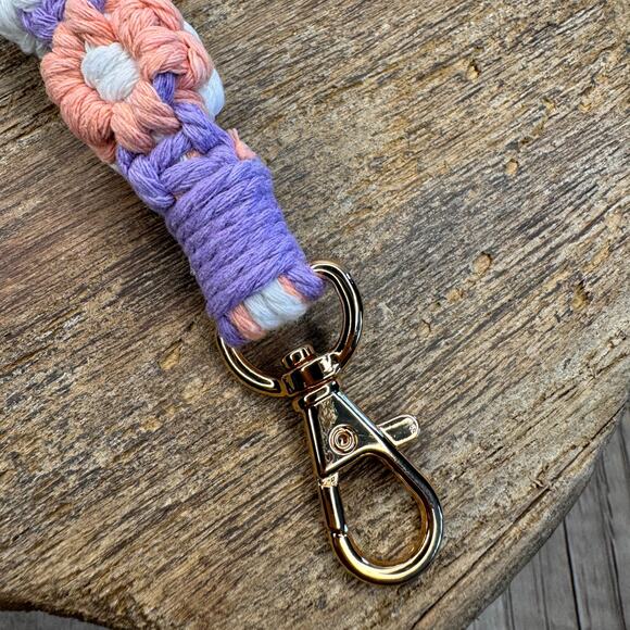 Macrame Flower Pink Purple Keychain Charm Purse Bag Charm FAST SHIP NEW - Picture 6 of 6